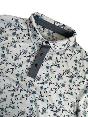Swannies Golf Polo Shirt Mens XL Green Floral All Over Print Performance